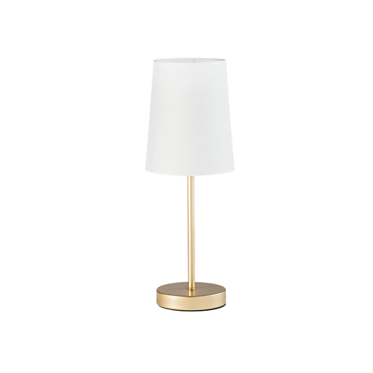 Lampada da tavolo SALLY in metallo oro con paralume in tessuto bianco