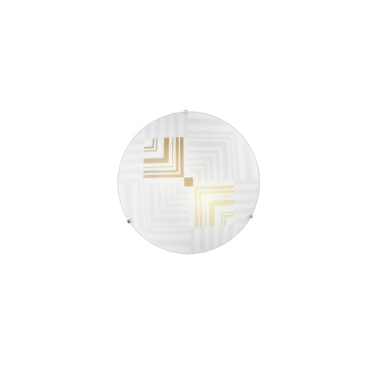 Plafoniera SEVENTY in vetro bianco con decori oro Ø 30cm.