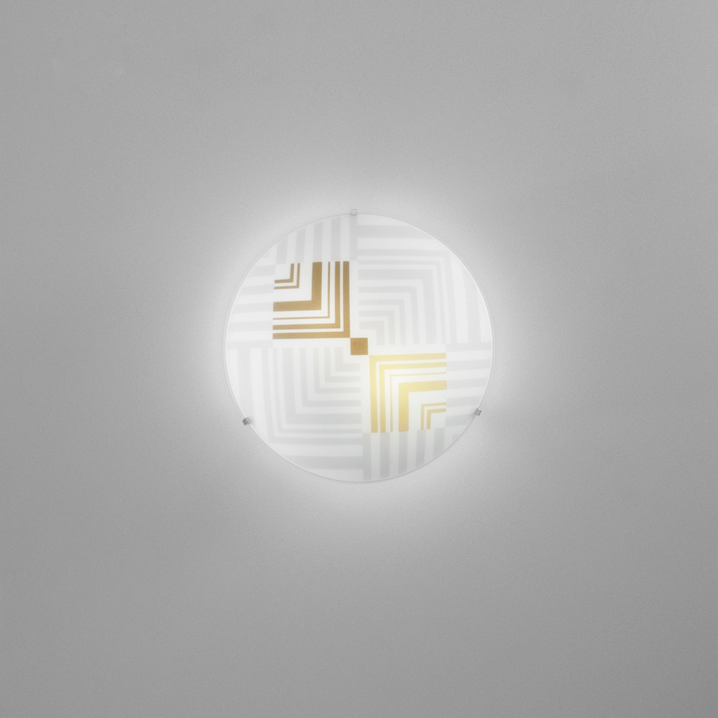 Plafoniera SEVENTY in vetro bianco con decori oro Ø 30cm.