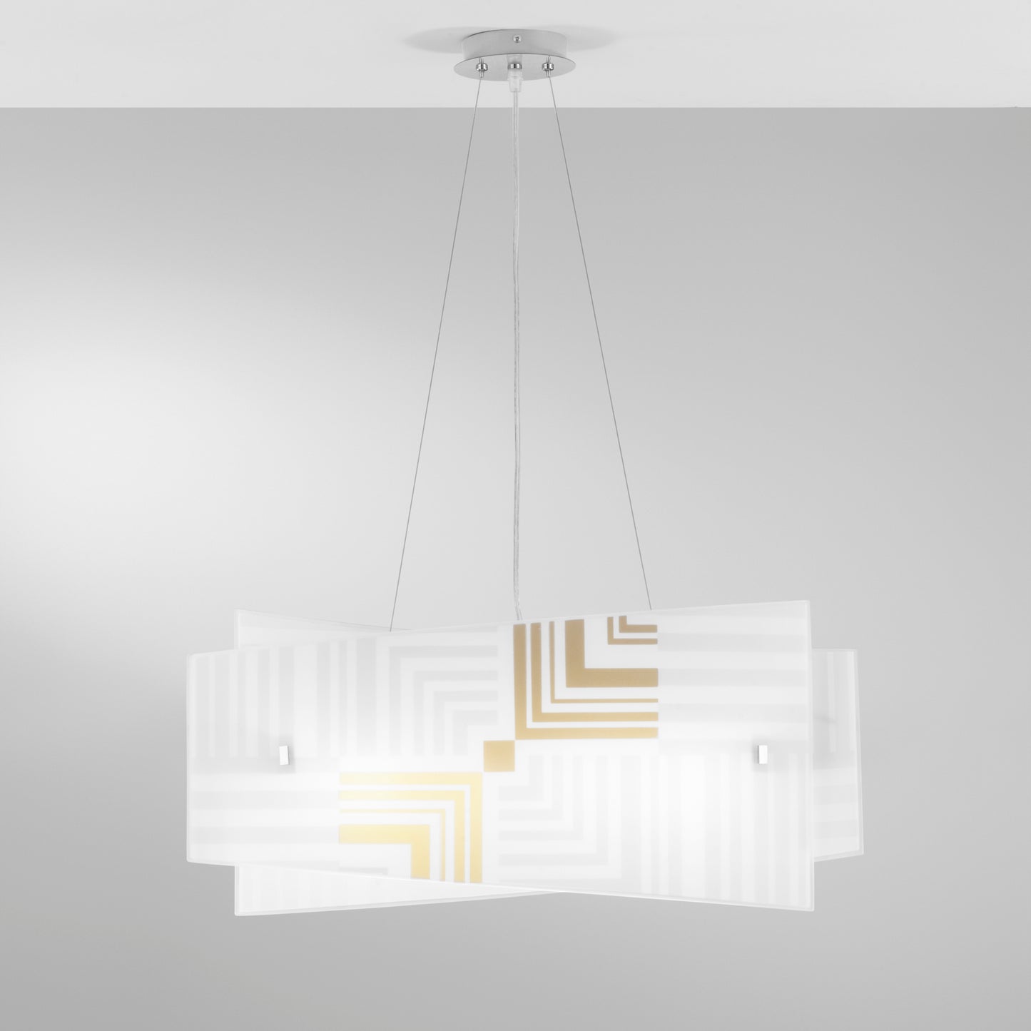 Sospensione SEVENTY in vetro bianco con decori oro 4 punti luce