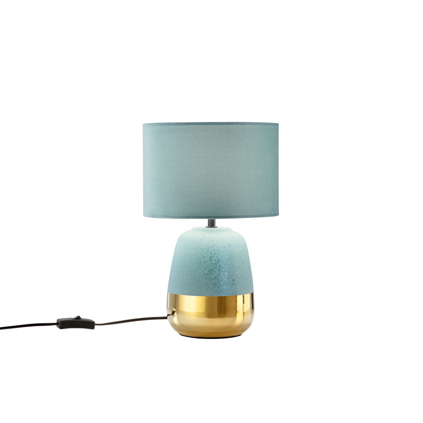 Lampada da tavolo SIOUX in ceramica blu e oro con paralume in tessuto