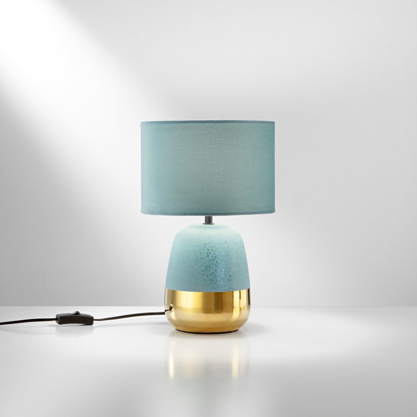 Lampada da tavolo SIOUX in ceramica blu e oro con paralume in tessuto