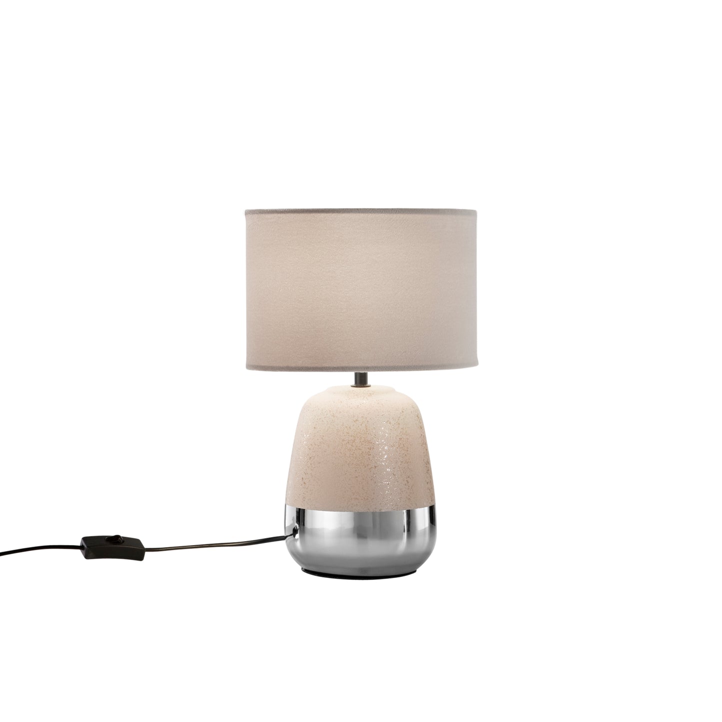 Lampada da tavolo SIOUX in ceramica beige e argento con paralume in tessuto