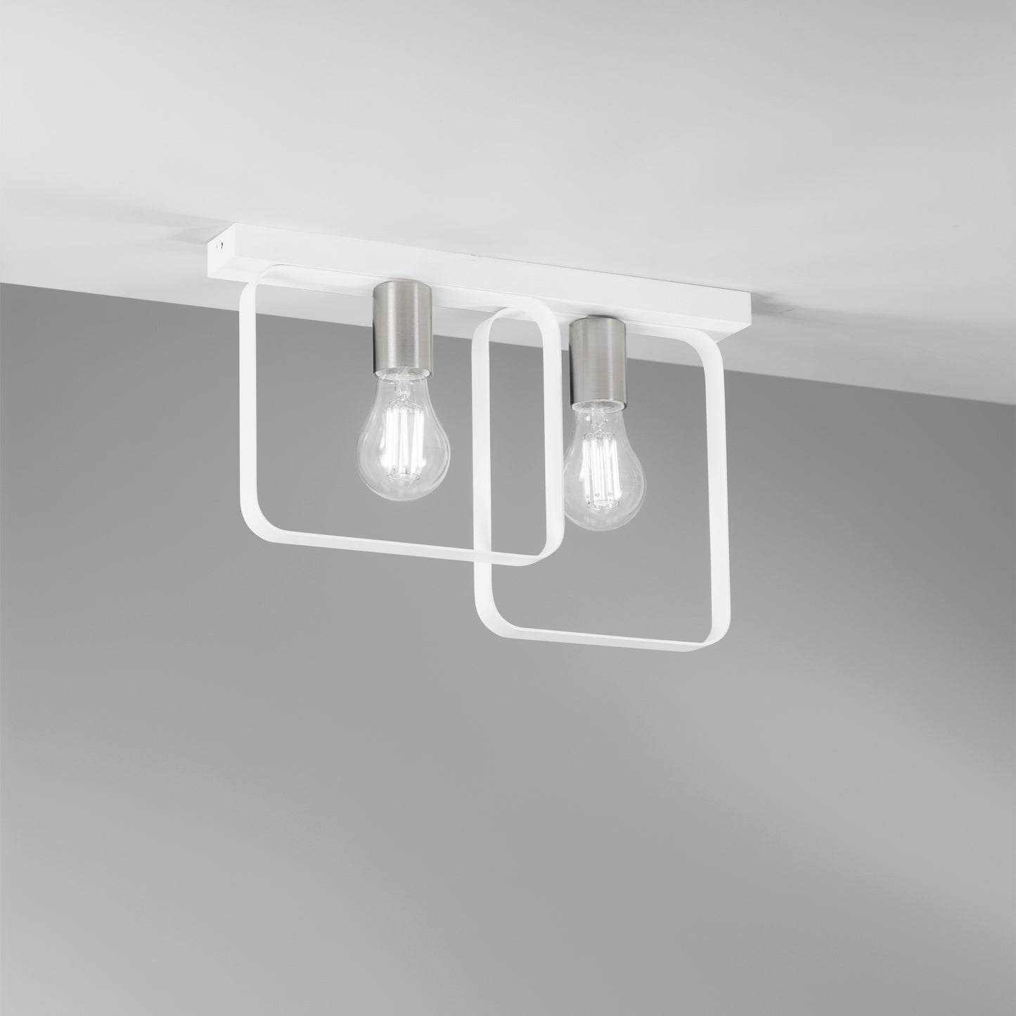 Plafoniera SMITH in metallo bianco e argento 2 luci