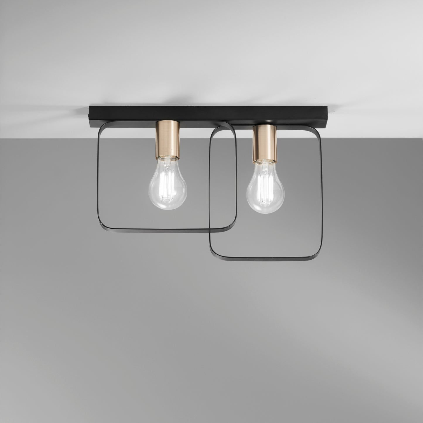 Plafoniera SMITH in metallo nero e oro 2luci