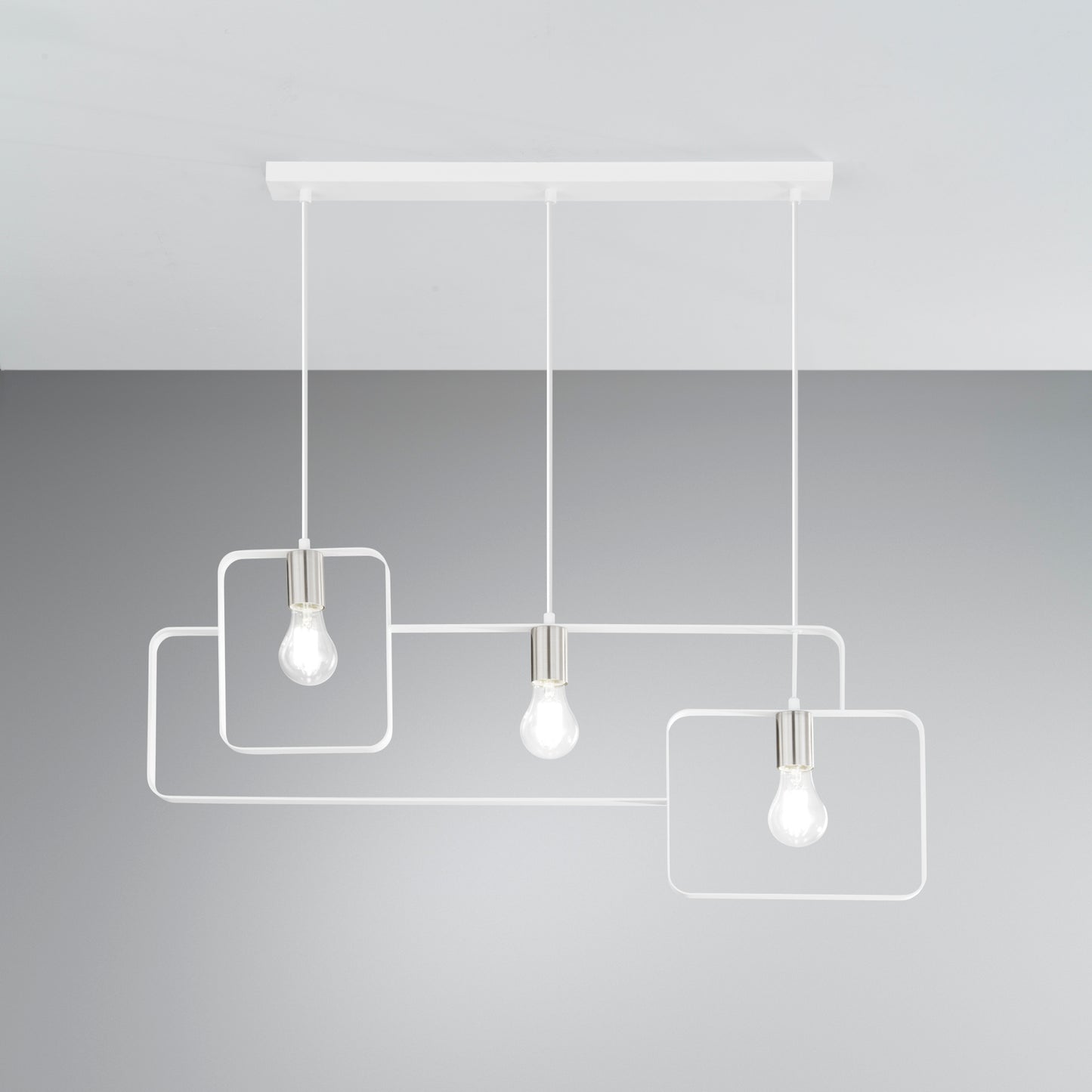 Sospensione SMITH in metallo bianco e argento 3 luci