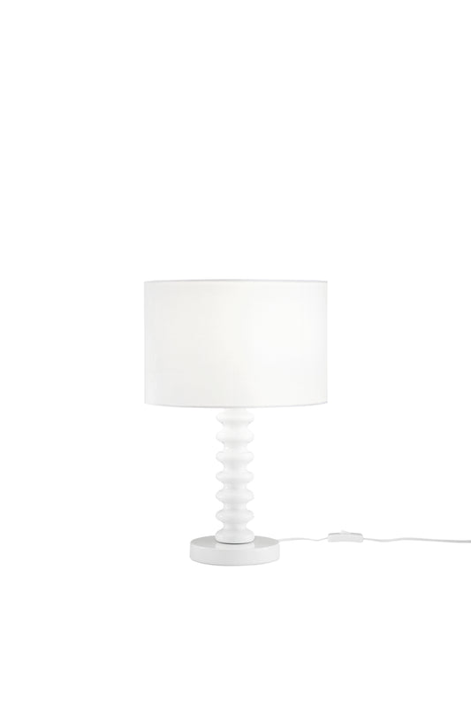 Lampada da tavolo SULTAN con base in metallo bianca e paralume in tessuto