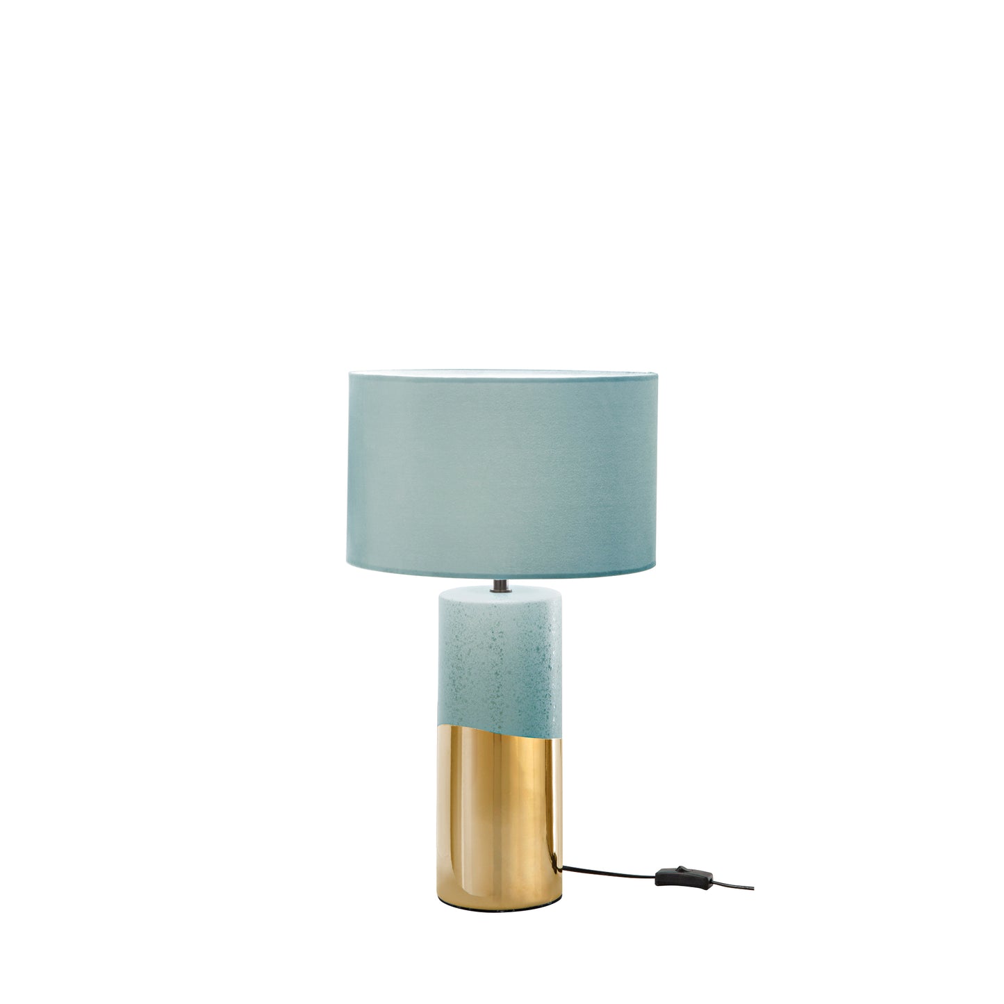 Lampada da tavolo TATAKA base in ceramica oro e verde pavone con paralume in tessuto verde pavone