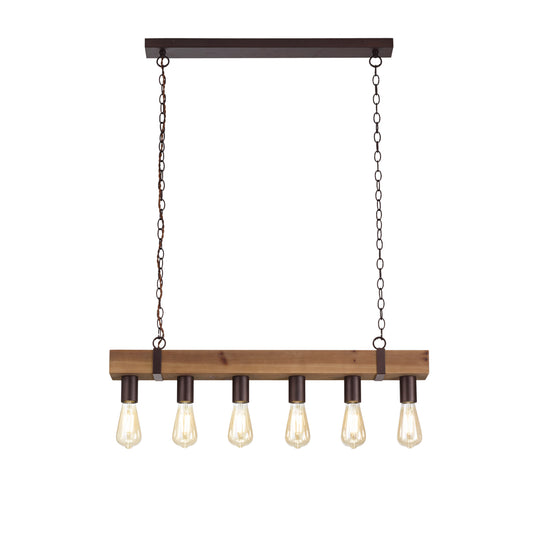 Sospensione TEXAS in legno e metallo moro a 6 luci