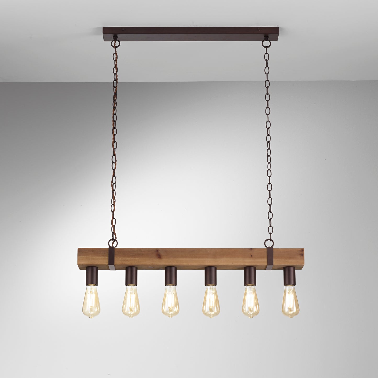 Sospensione TEXAS in legno e metallo moro a 6 luci