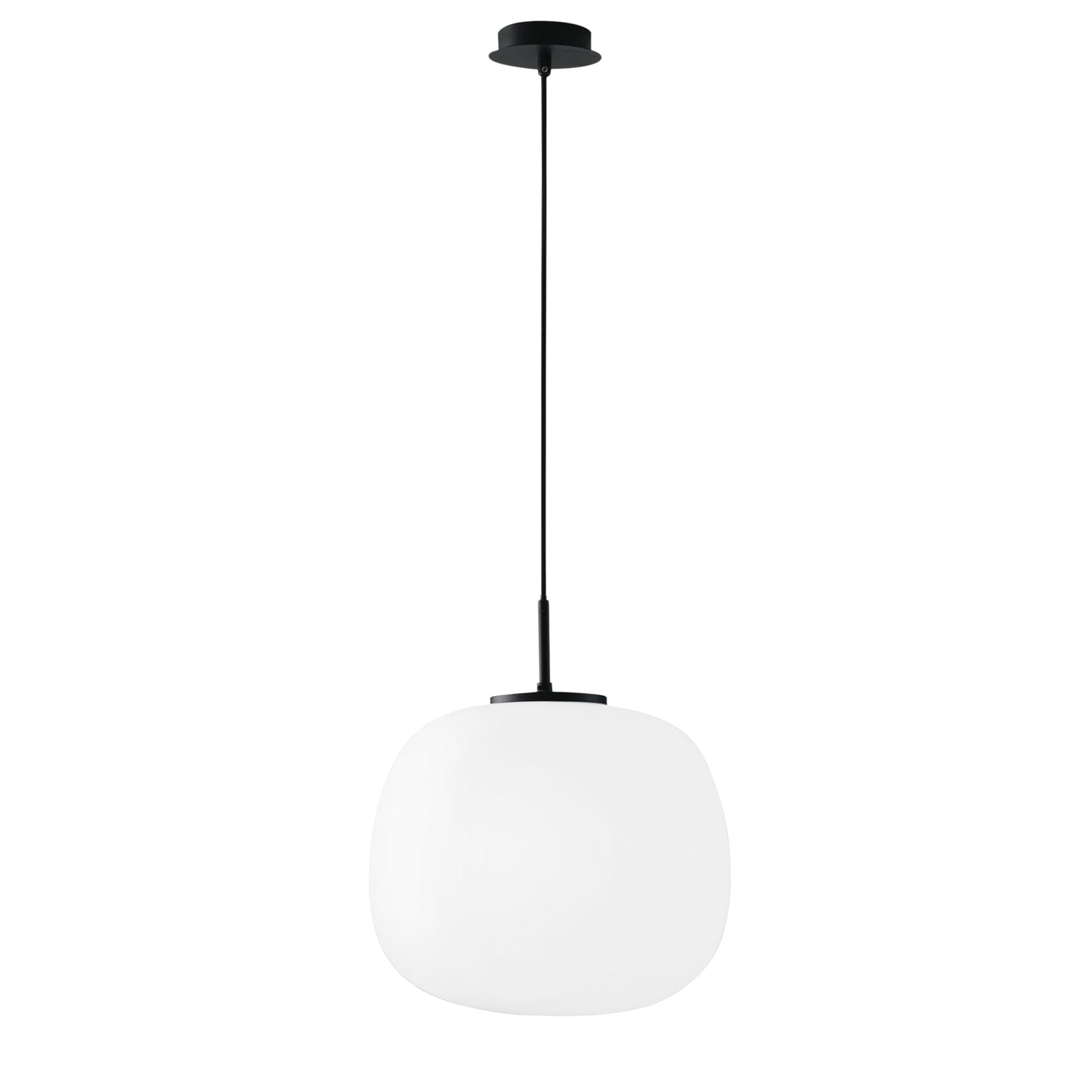 Sospensione TOLOMEO in vetro bianco con struttura in metallo Ø 35cm.