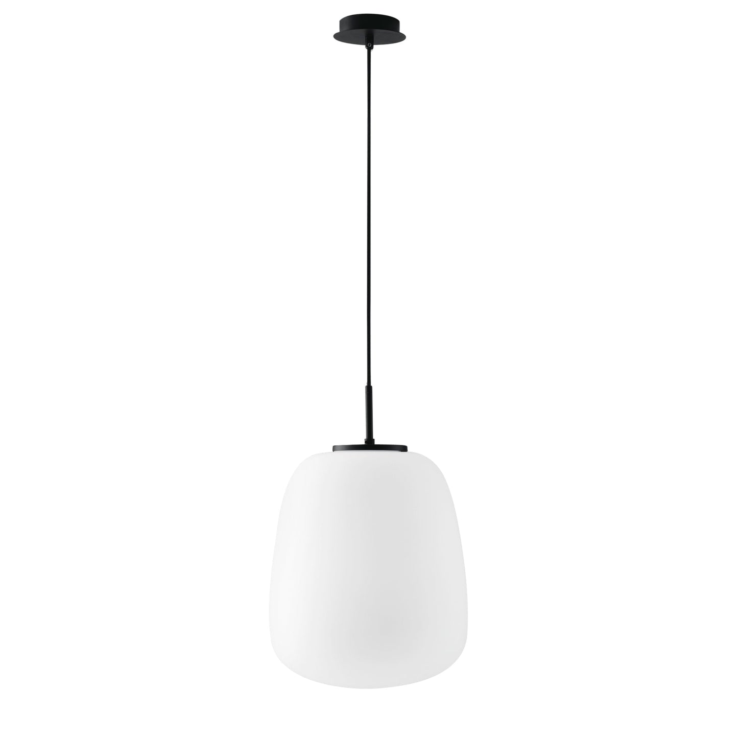 Sospensione TOLOMEO in vetro bianco con struttura in metallo Ø 32cm.