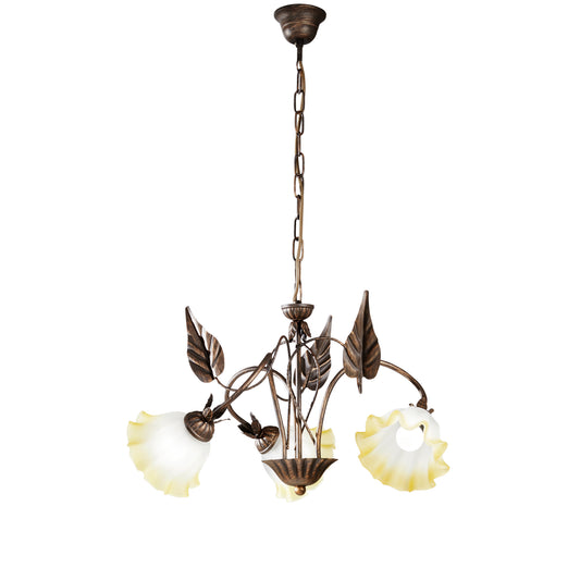 Lampadario TRISTANO in metallo marrone con 3 diffusori in vetro bianco
