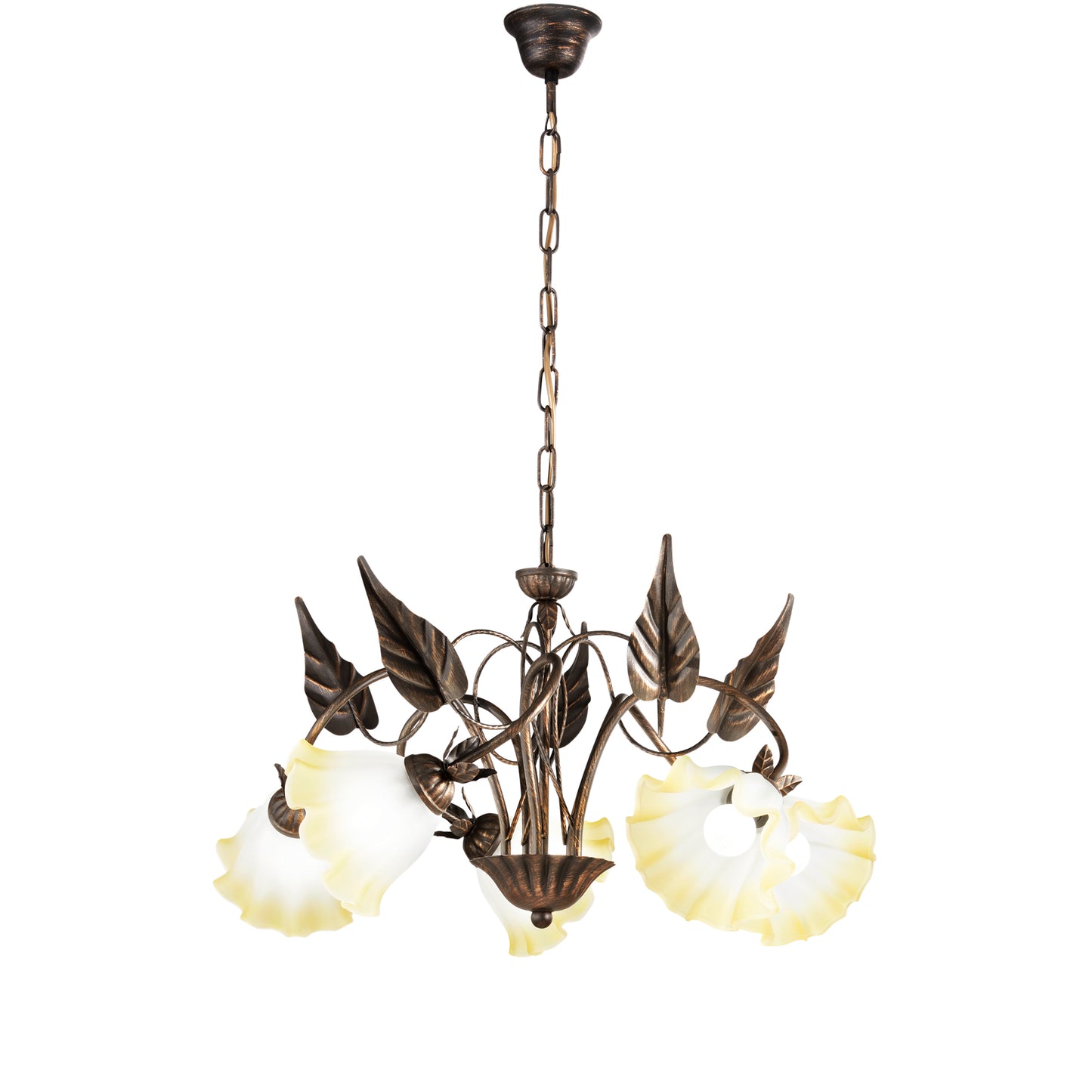 Lampadario TRISTANO in metallo marrone con 5 diffusori in vetro bianco