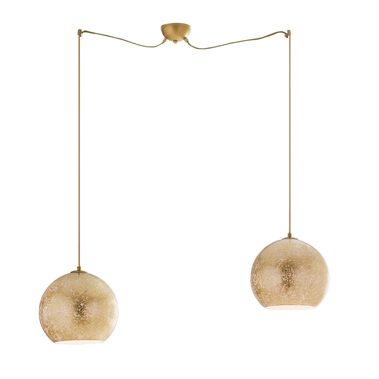 Lampadario a sospensione VANITY in vetro oro con con cavi in tessuto regolabili e 2 luci