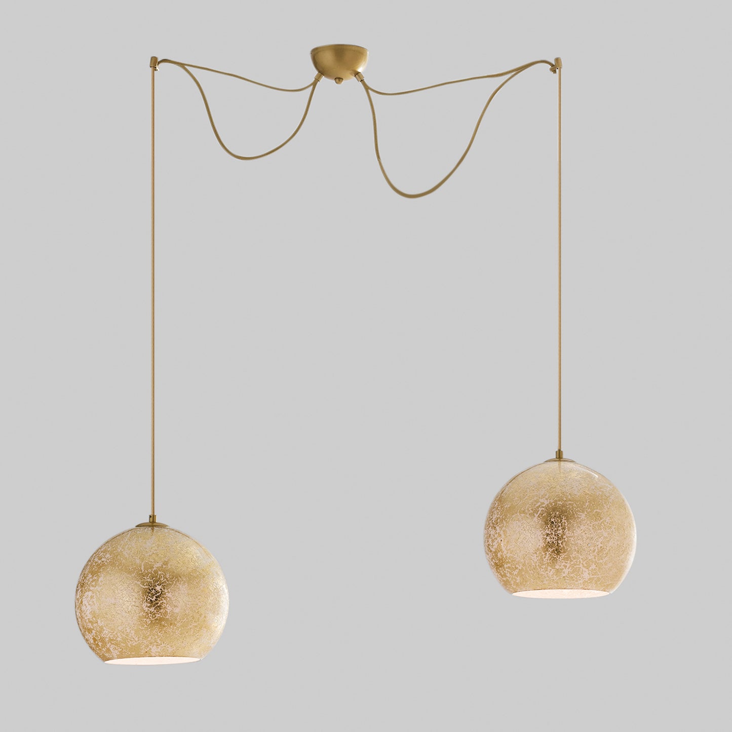 Lampadario a sospensione VANITY in vetro oro con con cavi in tessuto regolabili e 2 luci