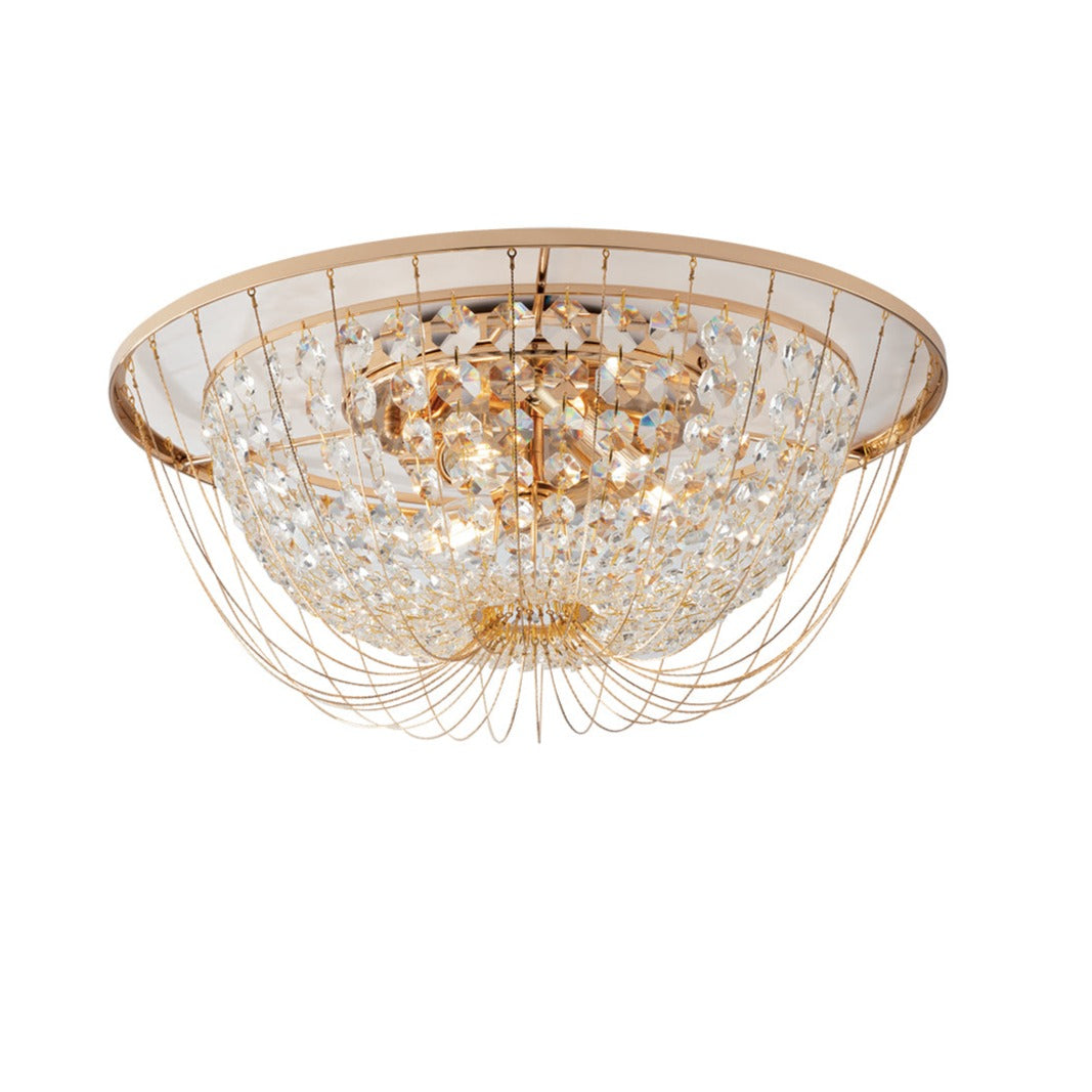 Plafoniera VIENNAin metallo dorato con cristalli Ø 45cm.