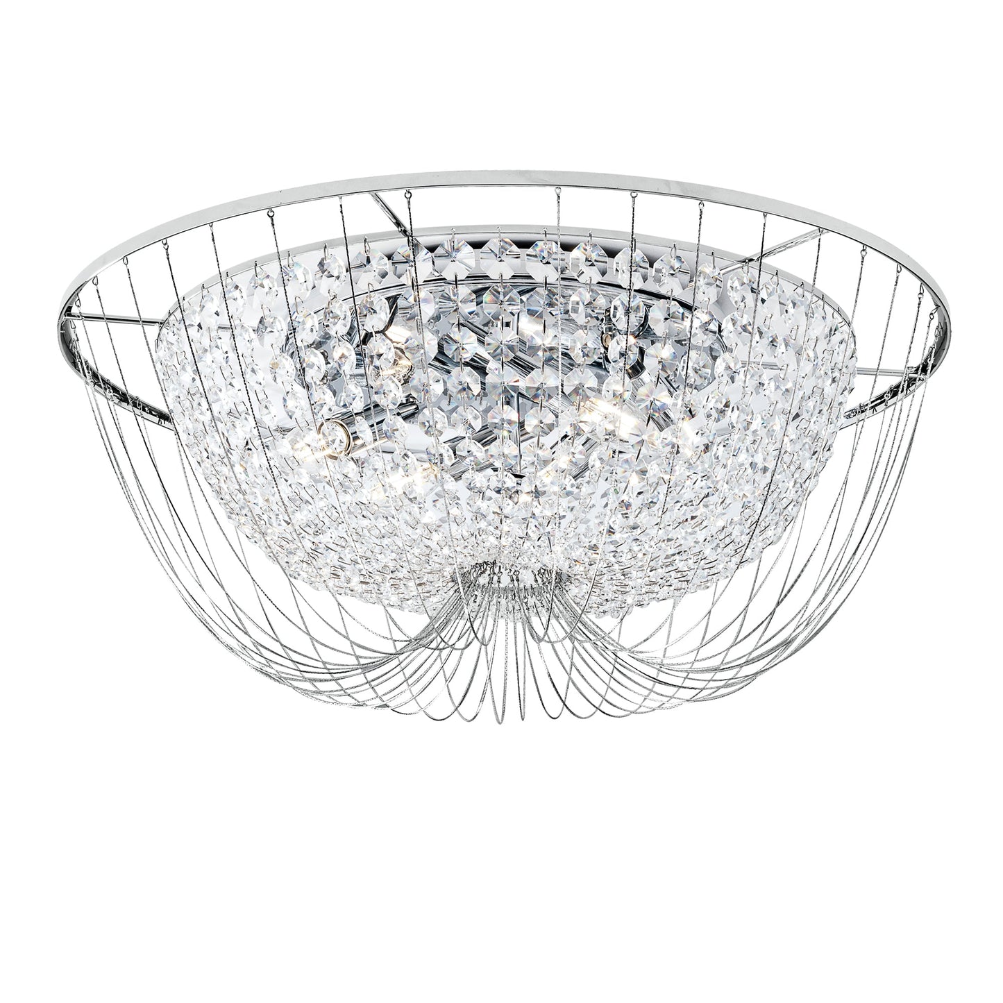 Plafoniera VIENNA in metallo cromato con cristalli Ø 60cm.