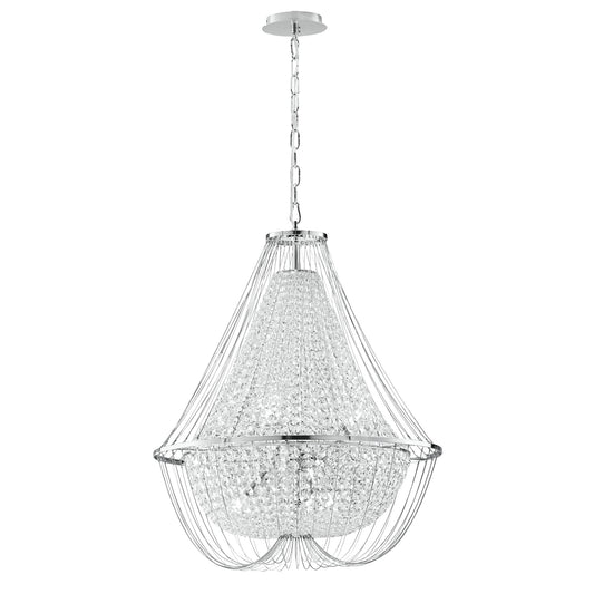 Lampadario a sospensione VIENNA in metallo cromato con cristalli h 120cm. Ø 60cm.