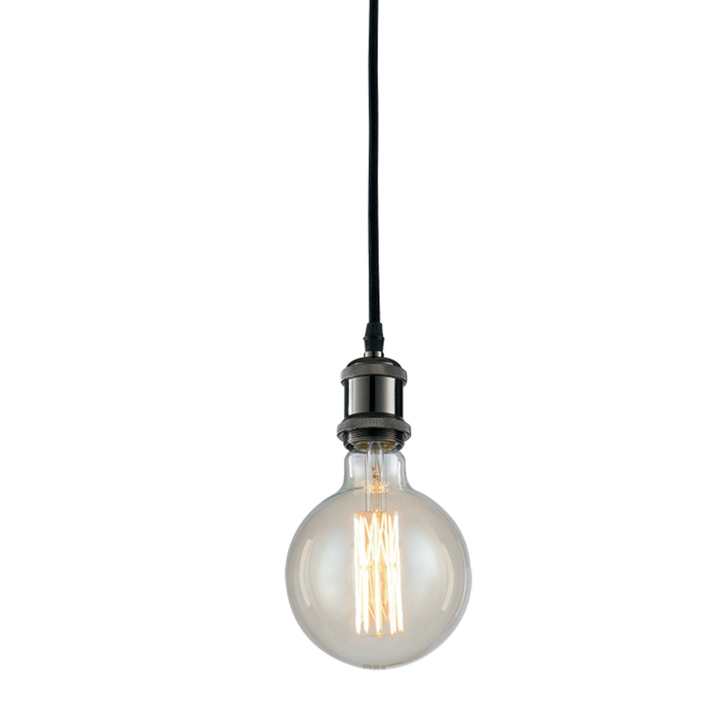 Sospensione VINTAGE con cavo in tessuto e portalampade in alluminio nero