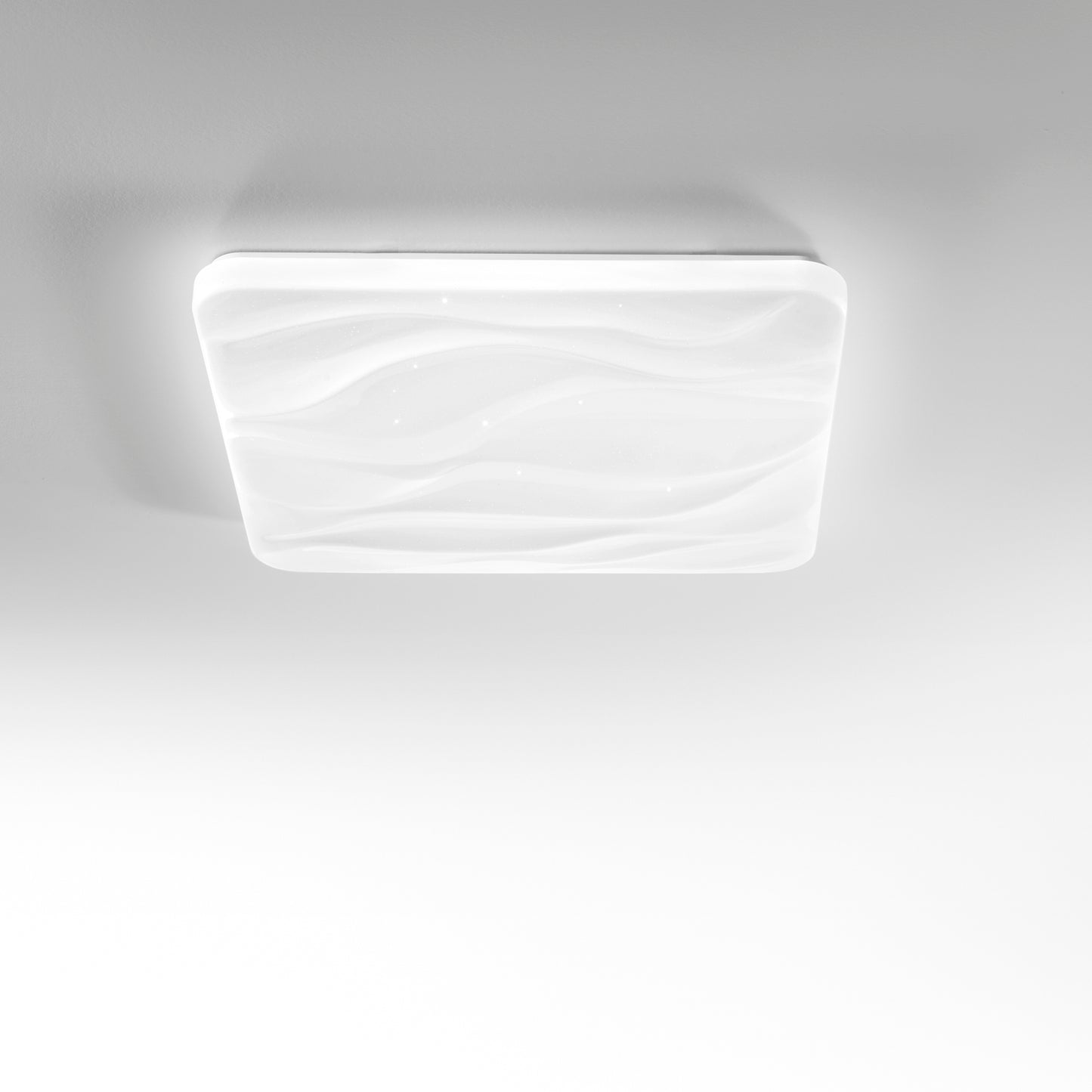 Plafoniera LED WAVE in acrilico bianca quadrata, CCT, con memory function, Wi-Fi e telecomando incluso, 64cm.