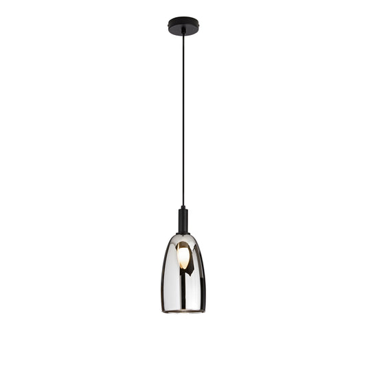 Sospensione WEIZEN 1 luce con struttura in metallo nero e vetro cromato
