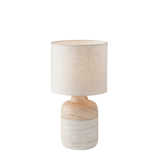 Lampada da tavolo WOODY in ceramica con paralume in tessuto avorio h 41cm.