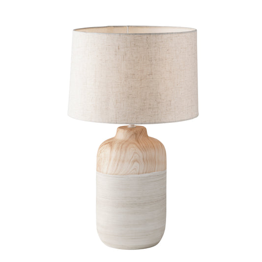 Lampada da tavolo WOODY in ceramica con paralume in tessuto avorio h 49cm.