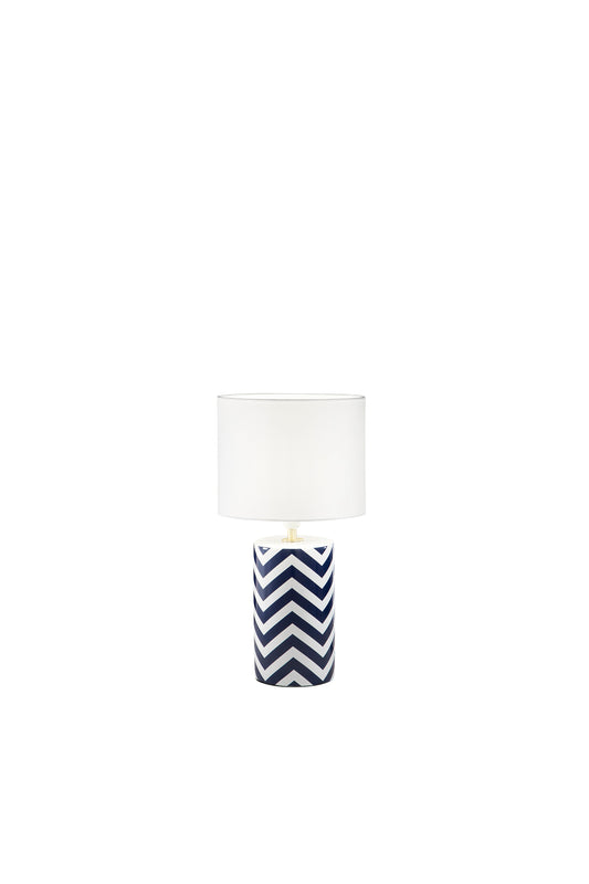 Lampada da tavolo Zeno in ceramica a righe bianche e blu