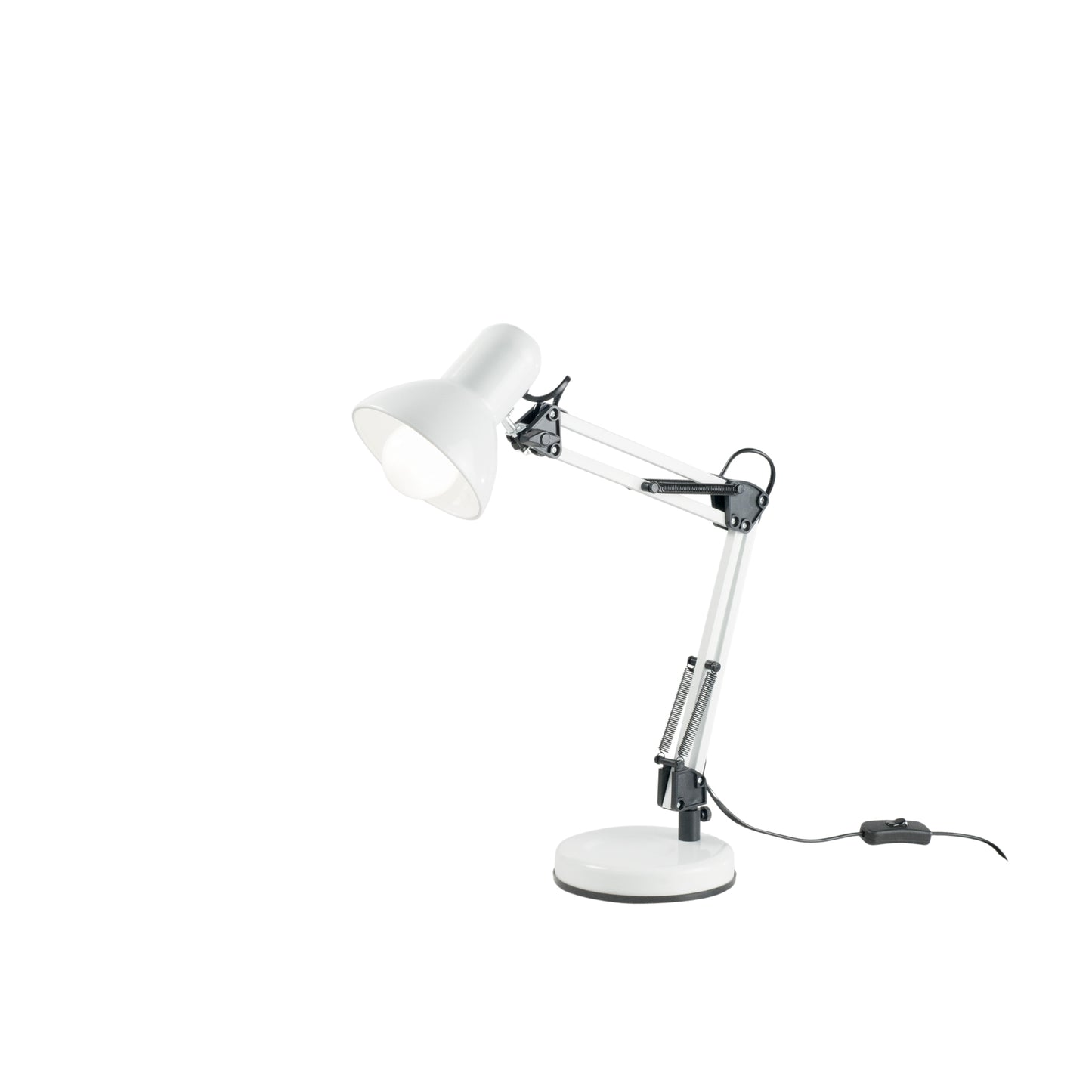Lampada da lettura ARCHITETTO in metallo bianco con braccio e diffusore orientabili e fissaggio su tavolo
