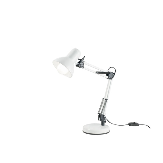 Lampada da lettura ARCHITETTO in metallo bianco con braccio e diffusore orientabili e fissaggio su tavolo