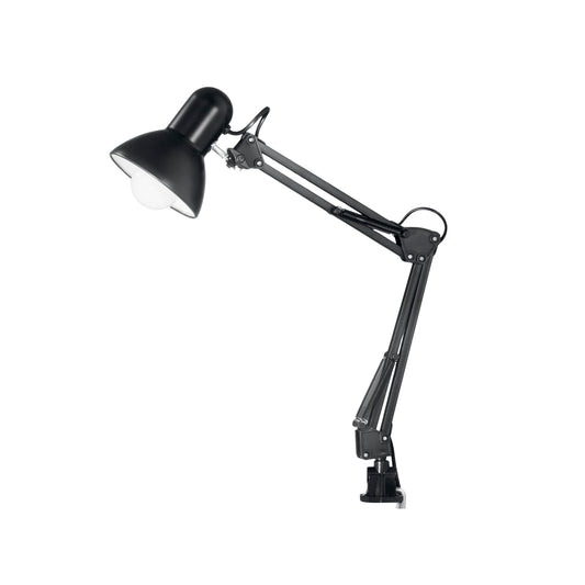 Lampada da lettura ARCHITETTO in metallo nero con braccio e diffusore orientabili e fissaggio su tavolo