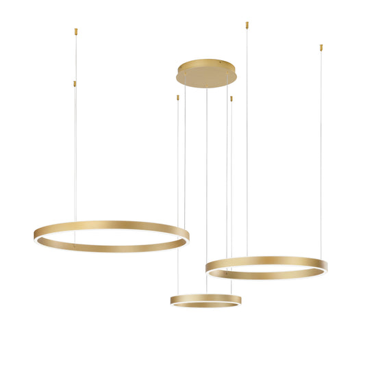 Sospensione LED AKROBAT in metallo oro con 3 anelli biemissione, CCT