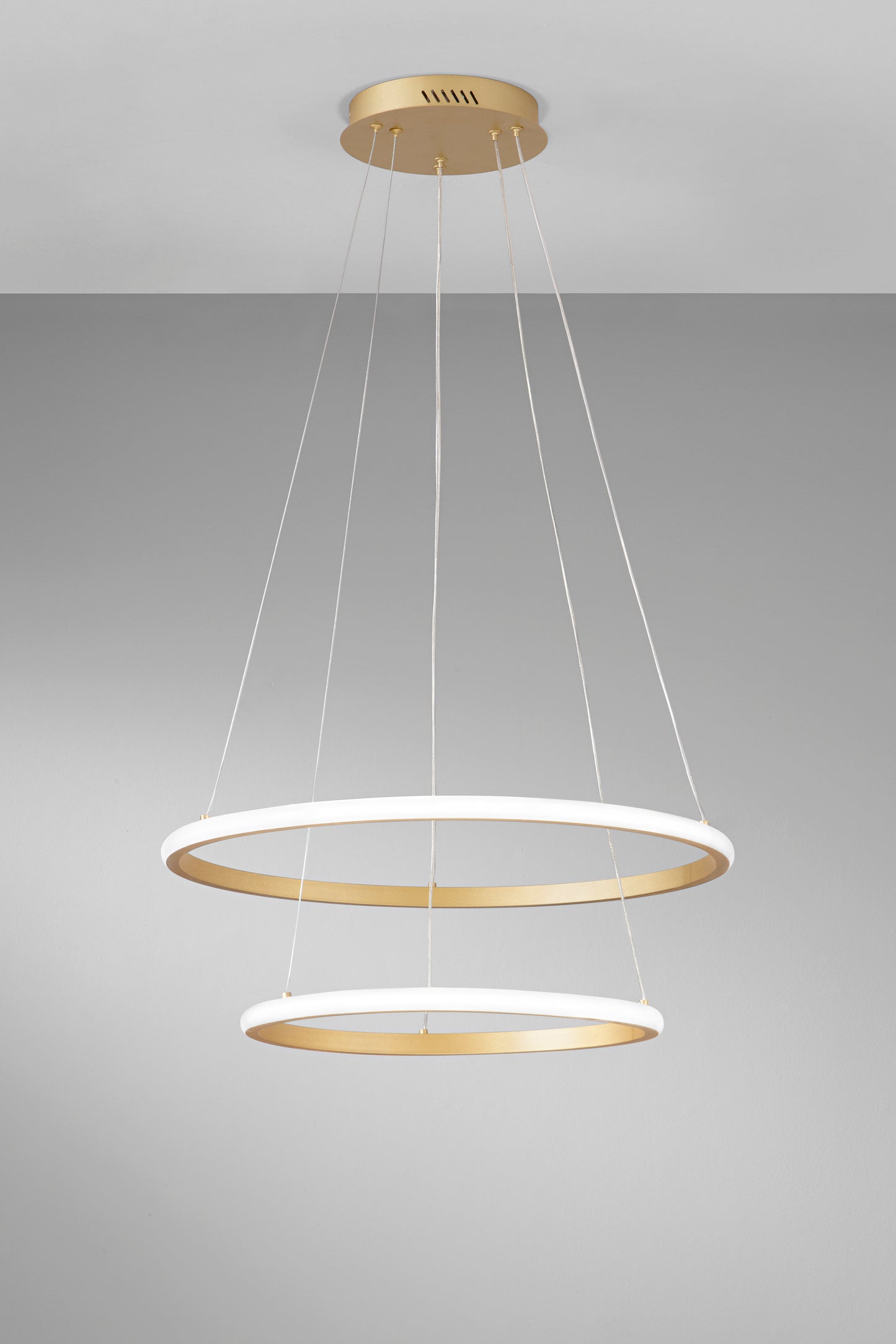 Sospensione Led Axis con doppio diffusore oro in silicone Ø 40cm. Ø 60cm. CCT
