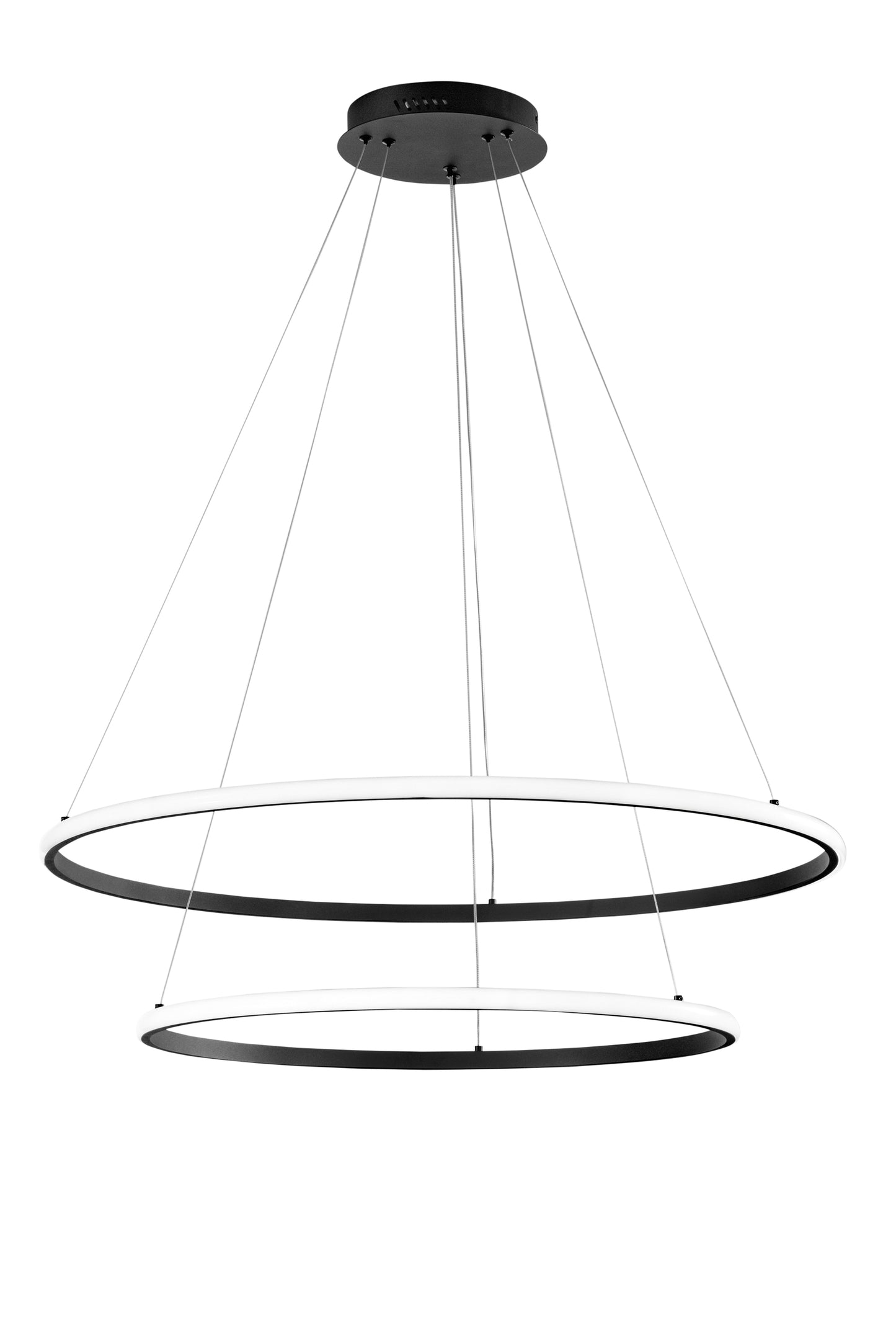 Sospensione Led Axis con doppio diffusore nero in silicone Ø 60cm. Ø 80cm. CCT