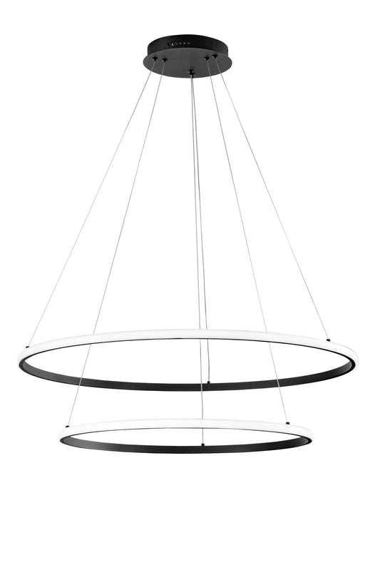 Sospensione Led Axis con doppio diffusore nero in silicone Ø 60cm. Ø 80cm. CCT