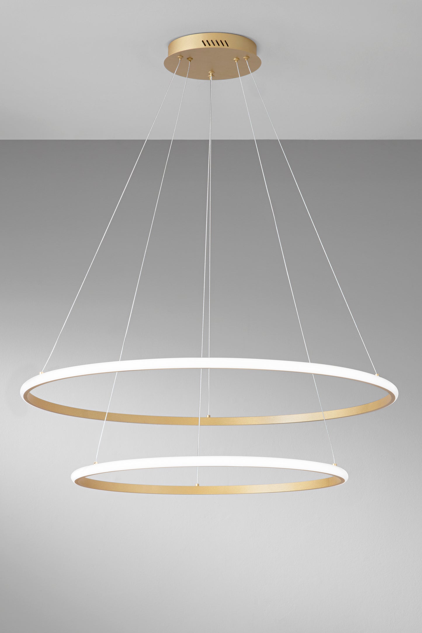 Sospensione Led Axis con doppio diffusore oro in silicone Ø 60cm. Ø 80cm. CCT