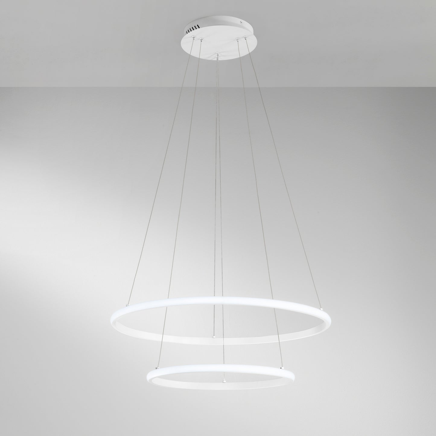 Sospensione Led Axis con doppio diffusore bianco in silicone Ø 60cm. Ø 80cm. CCT