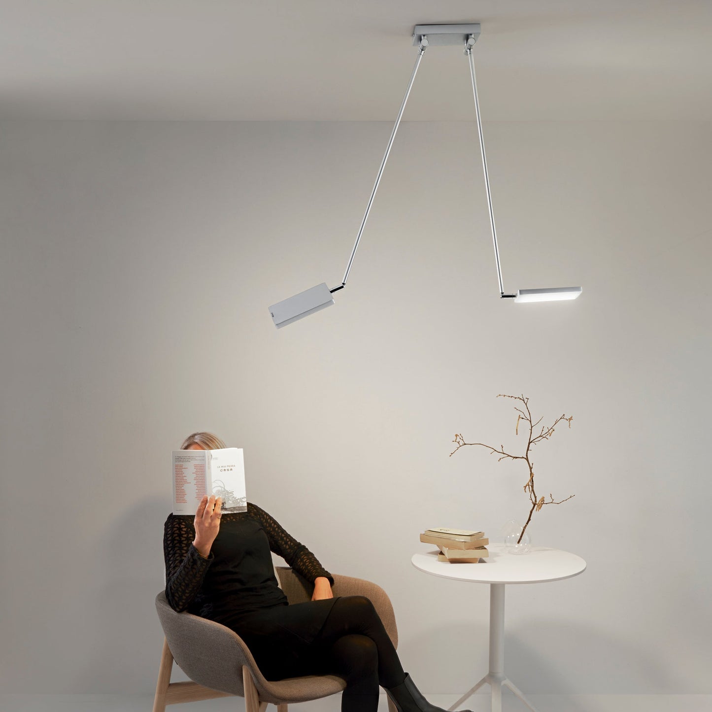 Plafoniera LED BOOK in alluminio grigio con 2 diffusori orientabili
