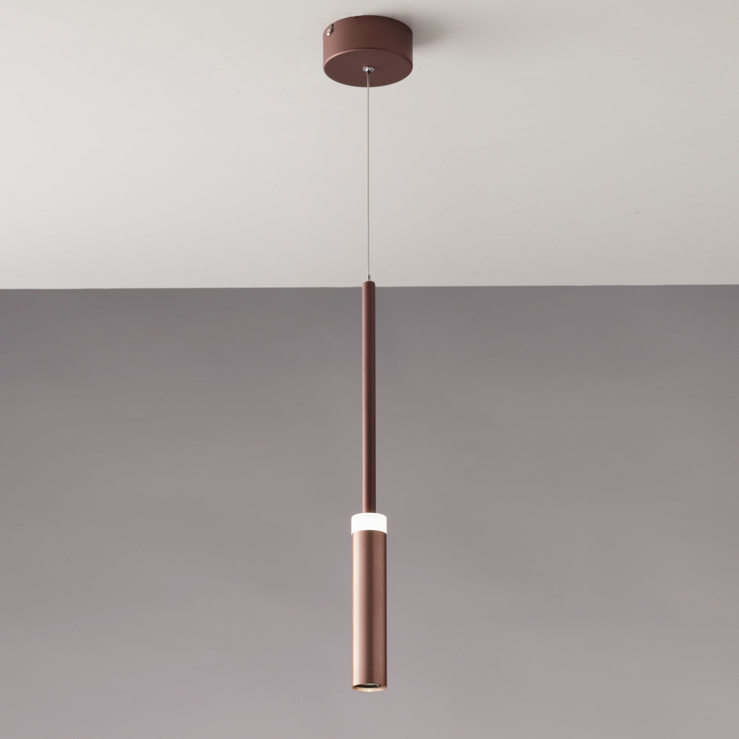 Sospensione LED CANDLE in alluminio bronzo luce singola biemissione