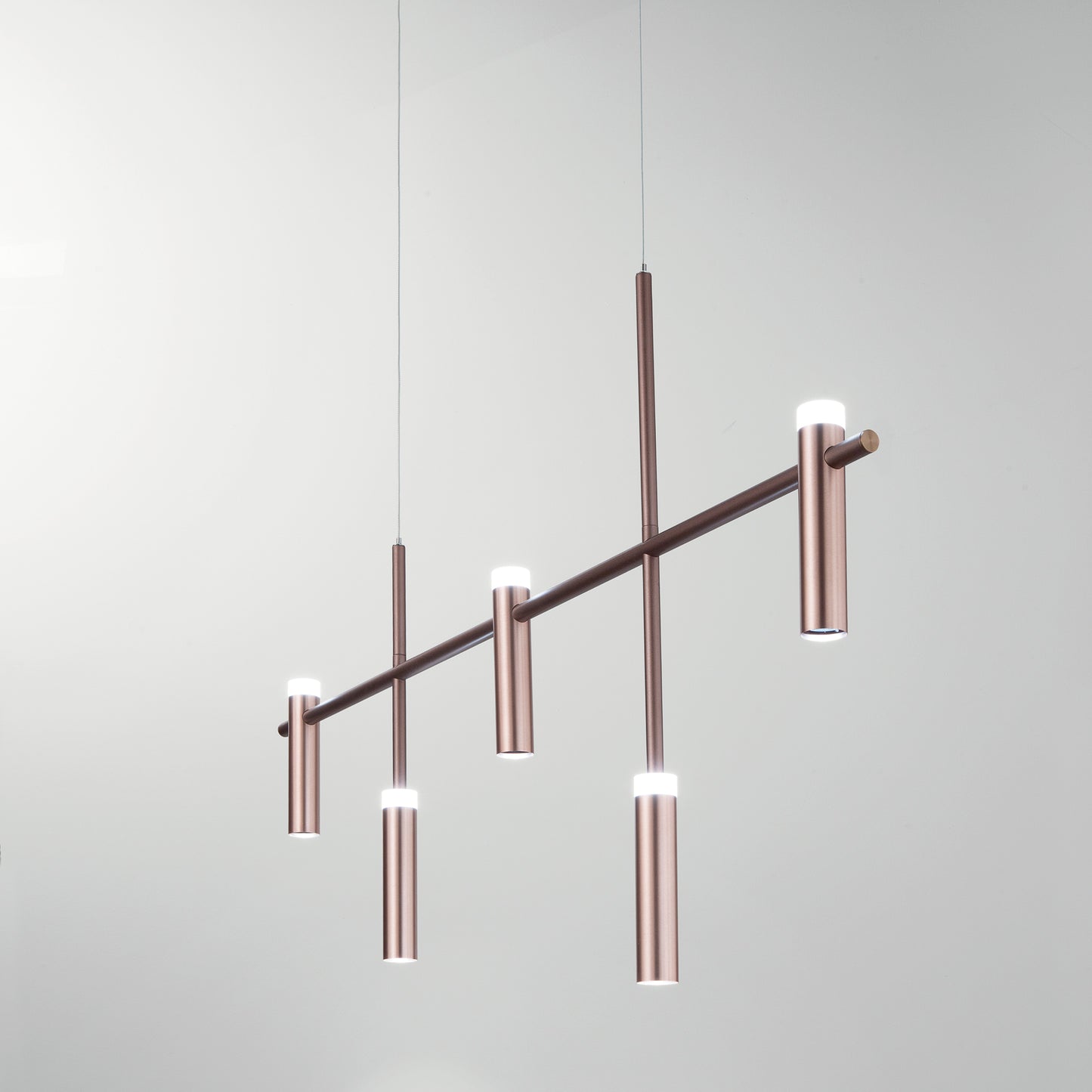 Sospensione LED CANDLE in alluminio bronzo 5 luci biemissione