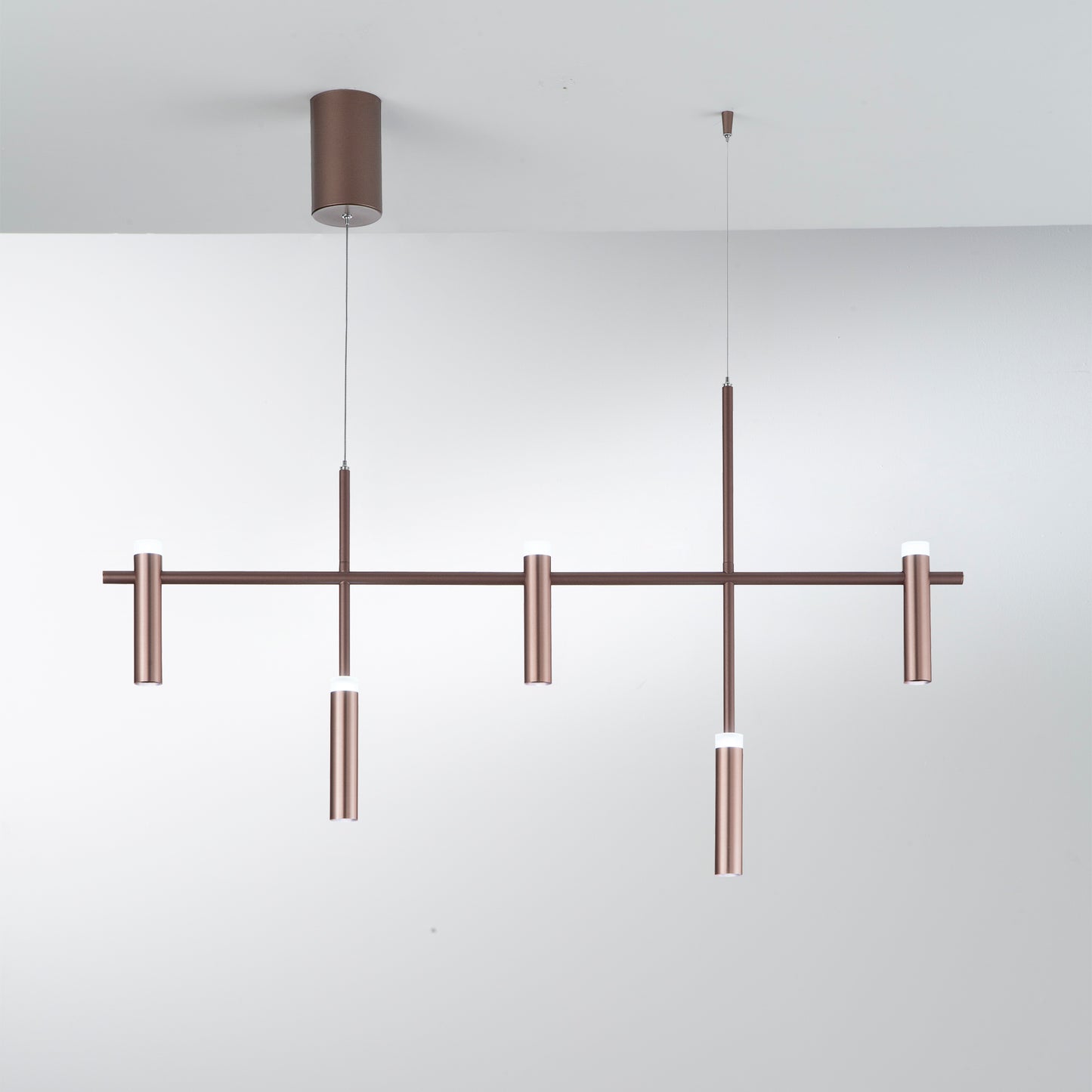 Sospensione LED CANDLE in alluminio bronzo 5 luci biemissione
