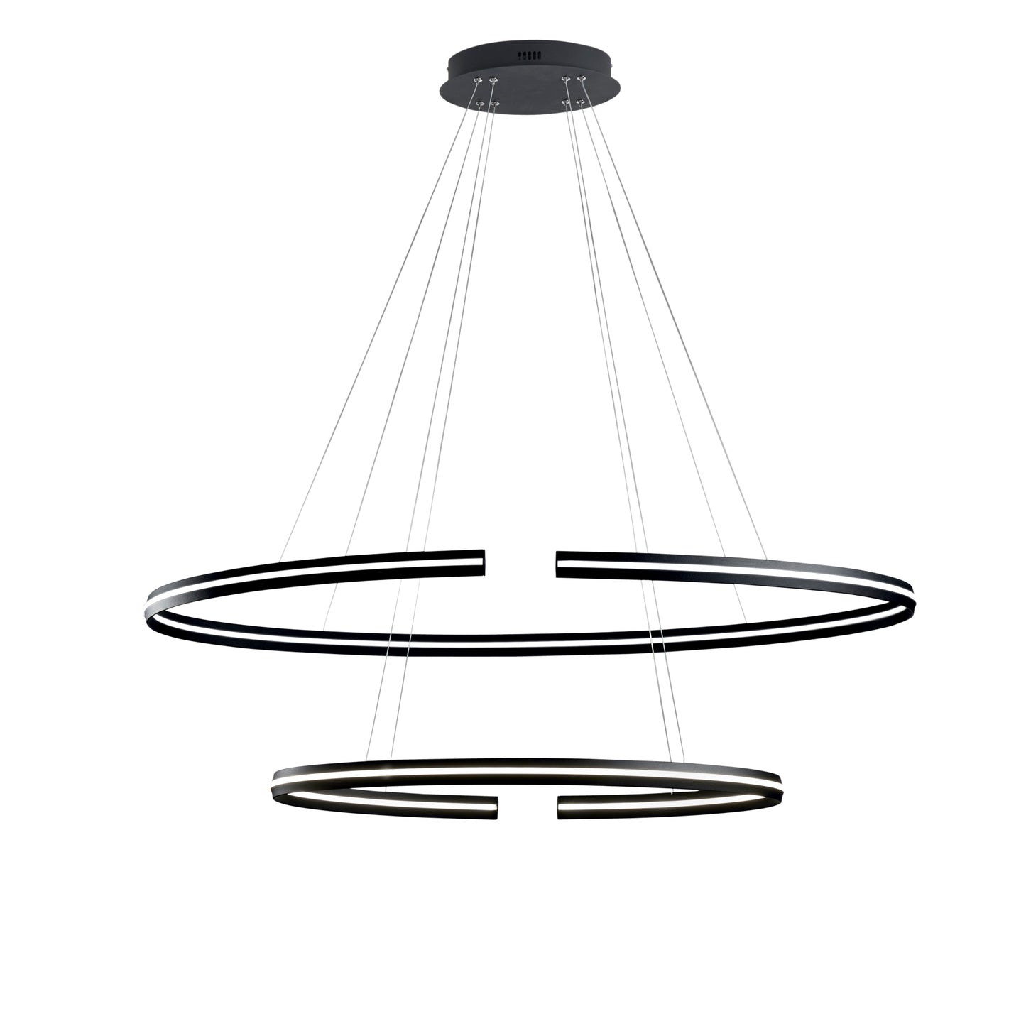 Sospensione LED CLARKE in alluminio nero con due elementi circolari, (80x40cm. 120x60cm.) 3000K (luce calda)