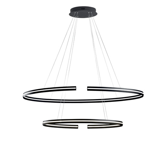 Sospensione LED CLARKE in alluminio nero con due elementi circolari, (80x40cm. 120x60cm.) 3000K (luce calda)
