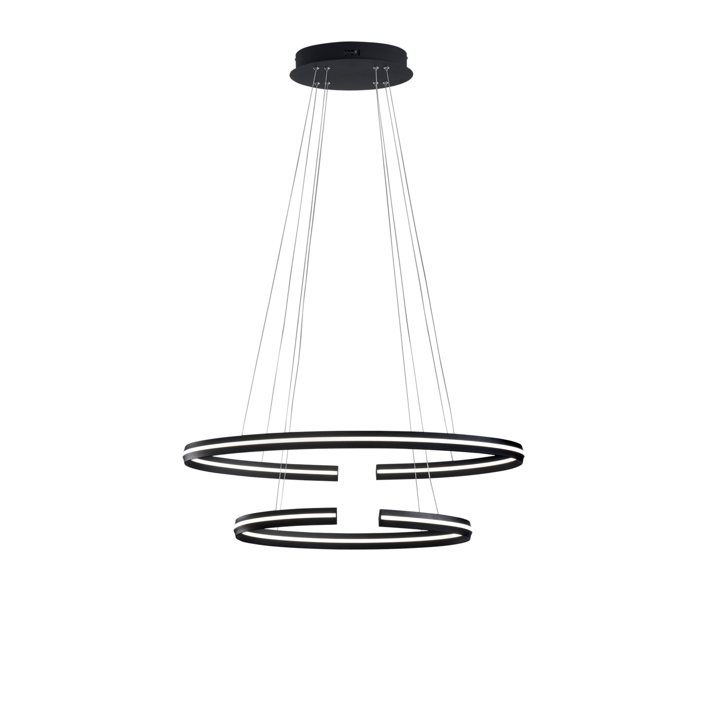 Sospensione LED CLARKE in alluminio nero con due elementi circolari, (54x27cm. 78x40cm.) 4000K (luce naturale)