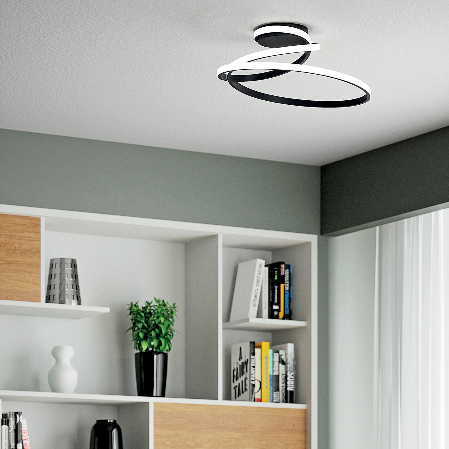 Plafoniera LED COASTER in alluminio nero con interruttore CCT