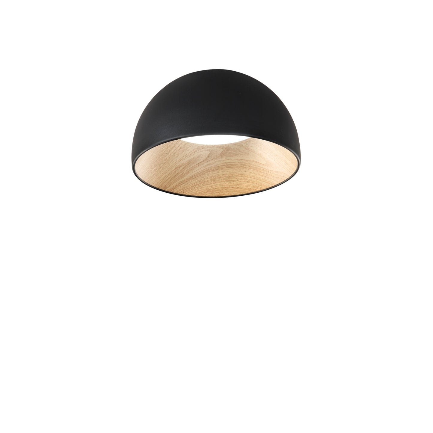 Plafoniera LED COCO in metallo nero, interno effetto legno, CCT Ø 35 cm.