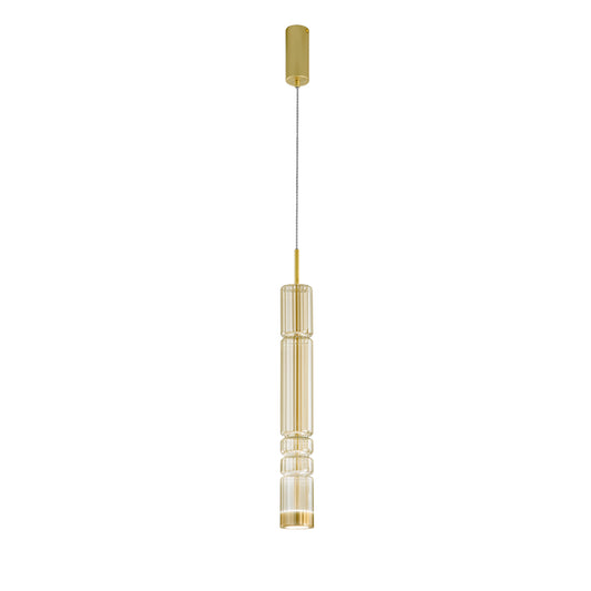 Sospensione LED CROOKES con strutturra in metallo ricoperta da vetro soffiato ambrato