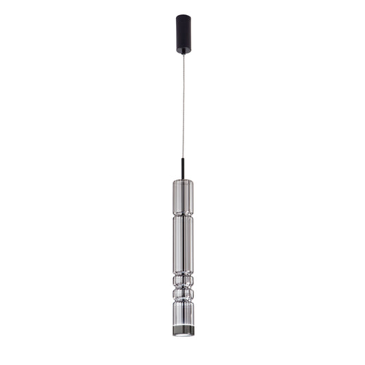 Sospensione LED CROOKES con strutturra in metallo ricoperta da vetro soffiato fumè