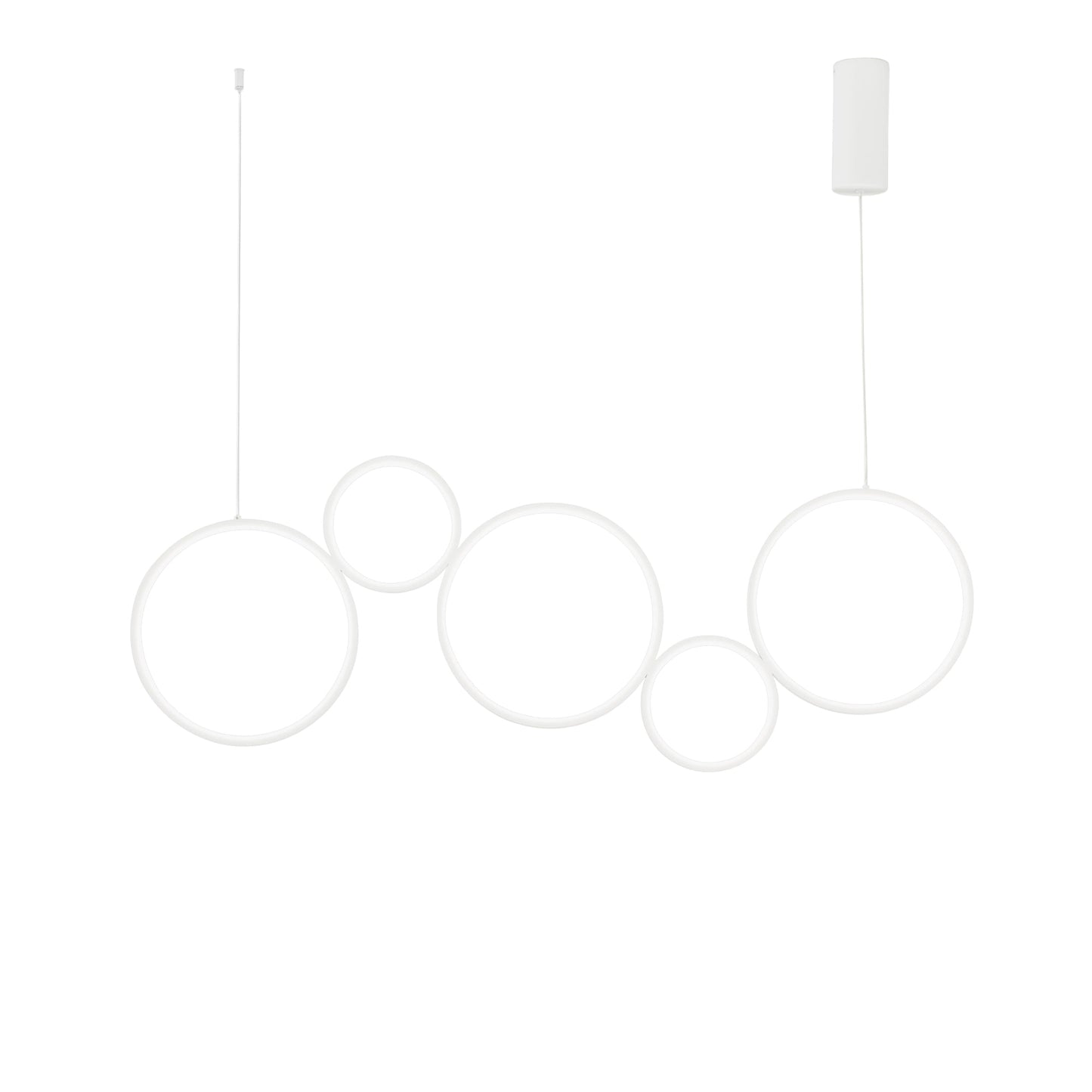 Sospensione LED FREDY in alluminio bianco con 5 diffusori in silicone, CCT